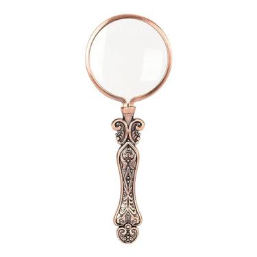 Imagem de Lupa, Lupa de Mão retrô Dourada 3X Com Padrão Antigo, Lupa de Ampliação Decorativa Portátil para Ciência, Livro de Leitura, Presentes de Inspeção para Idosos