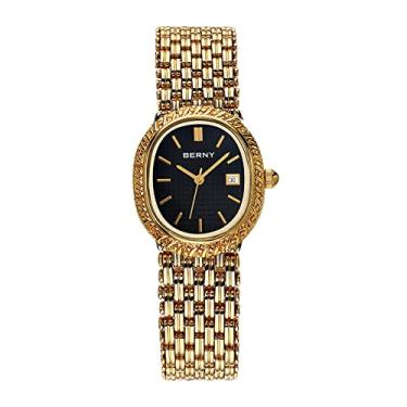 Imagem de BERNY Relógios de ouro para mulheres, relógios de pulseira com quartzo japonês, relógio feminino pequeno, Preto, tamanho grande