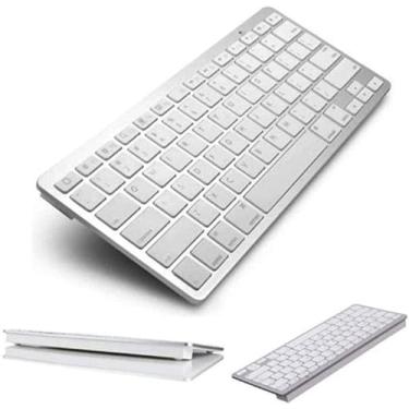 Imagem de Teclado Sem Fio Ultra Fino Bluetooth Para Tablet e Celular, Ipad, Iphone, Computador, Android, Mac, Note, Com Tecla "Ç" (Cinza Metalizado)