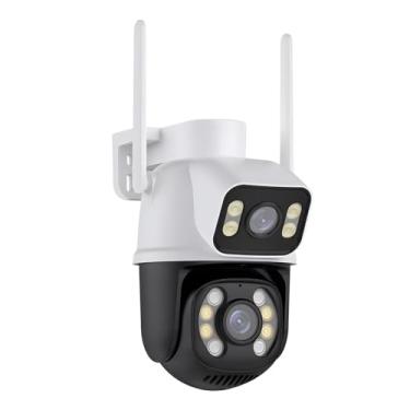 Imagem de Câmera IP Sem Fio de Segurança Externa HD 3MP, Câmera de Visão Noturna Infravermelha WiFi, Dupla Lente Grande Angular, IP66 à Prova D'água e à Prova de Poeira, Chamada de Voz Bidirecional