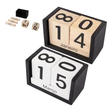 Imagem de Calendário Permanente em Cubo de MDF e Madeira Para Mesa e Escritorio Decoração Office Exibição de Data e Mês (Madeira)