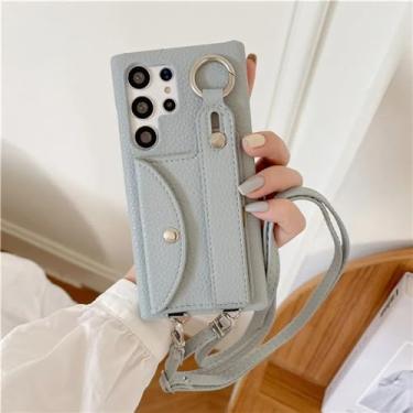 Imagem de Suporte de anel de cartão carteira de couro crossbody alça de pulso para Samsung Galaxy S24 Ultra S23FE A13 14 24 33 34 53 54 52 72, azul claro, para Samsung A72