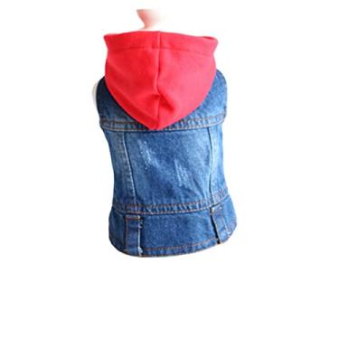 Imagem de FONDOTIN roupas de primavera gola lapela jaqueta com capuz moletom com capuz camisas de pijama vestidos vestuário para cães roupas de chapéu de malha o cachorro jaqueta jeans vermelho