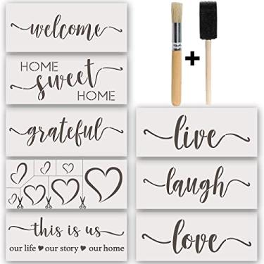Imagem de Estênceis para pintura em madeira, tela, frases cursivas, estênceis de pintura com palavras, bem-vindos, amor, corações agradecidos, reutilizáveis, 16 peças, kit de estêncil inspirador essencial,
