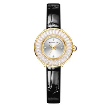 Imagem de Weicam Relógio de pulso feminino casual com pulseira de couro e mostrador redondo com cristal analógico de quartzo, Preto