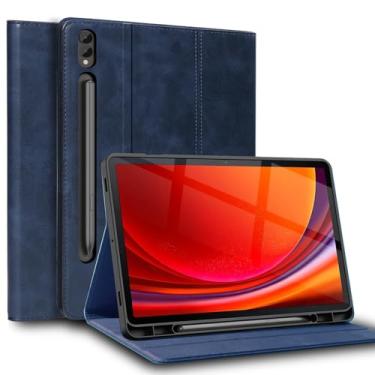 Imagem de NANRUIL Capa para Samsung Galaxy Tab S8 Ultra de 14,5 polegadas com suporte para caneta S modelo 2022 (SM-X906/X900), capa de couro genuíno, despertar/hibernar automaticamente. Azul
