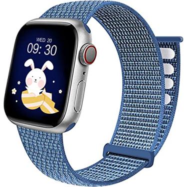 Imagem de SMARTVIN Pulseira para Apple Watch para crianças, compatível com Apple Watch Series 7/6/5/4/3/2/1/SE 38 mm, 40 mm e 41 mm, pulseira de substituição esportiva de nylon macio respirável para meninos e meninas, azul marinho