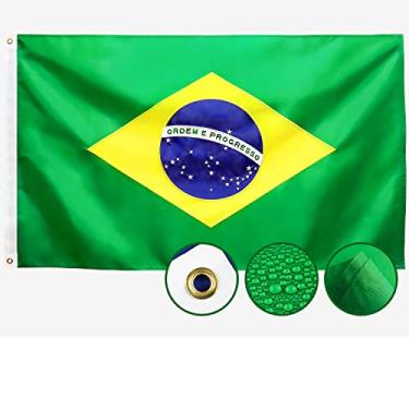 Imagem de Bandeira do Brasil de dupla face 3 x 5 ao ar livre feita nos EUA bandeiras brasileiras bordadas, nylon 210D resistente, listras costuradas, ilhós de latão mais forte, bainha costurada, perfeita para exterior
