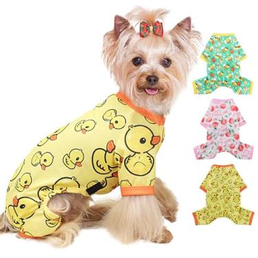 Imagem de Yikeyo Pijama para cães tamanho pequeno menino menina, roupas elásticas de algodão para animais de estimação, roupas para cachorros fêmeas e machos, primavera verão cachorrinho (Pato amarelo, G)