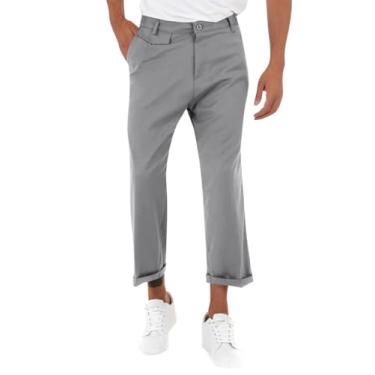 Imagem de PASLTER Calça masculina chino frente lisa slim fit cropped calça social casual, Cinza, G