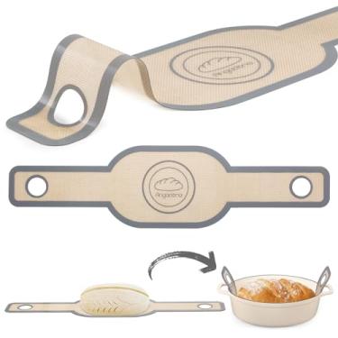 Imagem de Angadona Alça oval de silicone para pão. Tapete de silicone oval reutilizável antiaderente e fácil de limpar para forno holandês. Com alças longas Sourdough Bread Baking mat tools forro, 1 peça cinza