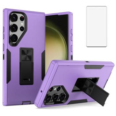 Imagem de Asuwish Capa de celular para Samsung Galaxy S23 Ultra 5G com protetor de tela de vidro temperado e suporte híbrido robusto acessórios móveis S23Ultra 23S S 23 23Ultra 6,8 polegadas mulheres homens