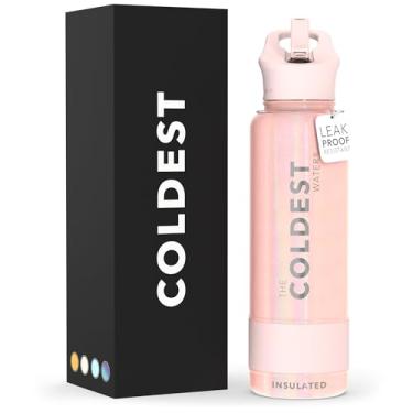 Imagem de Garrafa térmica térmica Coldest com tampa de canudo - Garrafa térmica de metal de aço inoxidável para homens e mulheres (Glitter rosa para sempre, 1,2 l)