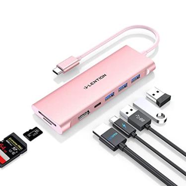 Imagem de LENTION Hub multiportas USB C com HDMI 4K, 3 USB 3.0, leitor de cartão SD/Micro SD, compatível com MacBook Pro 2024-2016 de 100 W, novo Mac Air, adaptador de driver estável (CB-C36B, ouro rosa)