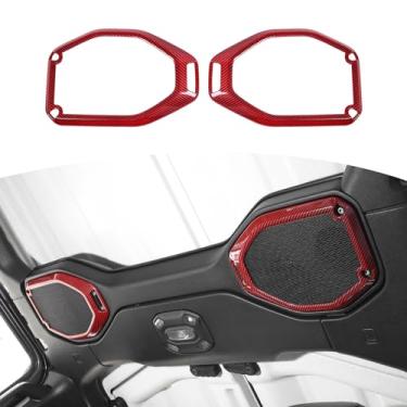 Imagem de RT-TCZ Capa de alto-falante de teto superior para carro acessórios de decoração ABS para Jeep Wrangler JL JLU 2018-2021 e Jeep Gladiator JT, para Jeep JL (fibra de carbono vermelha)