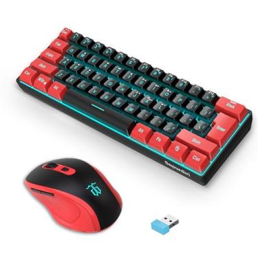 Imagem de Snpurdiri 2,4 G Combo de teclado e rato sem fios para jogos, inclui mini teclado 60% de sensação mercânica, rato sem fios pequeno ergonómico (vermelho e preto)