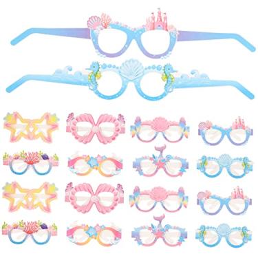 Imagem de Óculos de papel de sereia, 24 peças, óculos bobos, saia havaiana, óculos de sol, cabine de foto de sereia, adereços para festa/1073