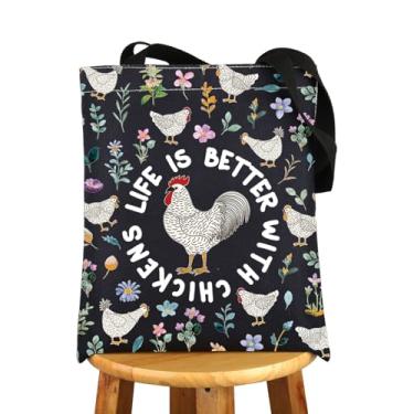 Imagem de G2TUP Sacola de galinha, presente para amantes de frango, bolsa de ombro Life Is Just Better With Chickens Chicken Farmer Gift, Life is
