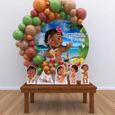 Imagem de Kit Decoração Painel Personalizado Redondo Festa de Aniversário Moana Baby