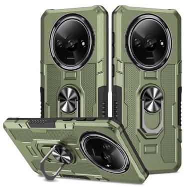 Imagem de Sidande Capa para Xiaomi Redmi A3, 23129RN51X, suporte de suporte resistente, suporte magnético embutido para carro, à prova de choque, capa protetora para celular para Xiaomi Redmi A3 verde