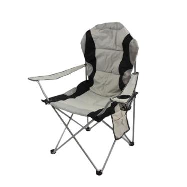 Imagem de shamjina Cadeira dobrável para acampamento, assento com bolso lateral e porta-copos, cadeira de braço, cadeira de praia para lazer, pesca, caminhadas, mochila, Cinza