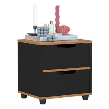 Imagem de Mesa De Cabeceira Estilo Retrô Pés Anti-Umidade Prime 2 Gavetas Com Prateleira (Preto/Freijo)