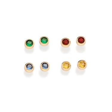 Imagem de Kit 4 brincos rommanel banhado ouro 3x 24k 18k e 22k feminino redondo 
