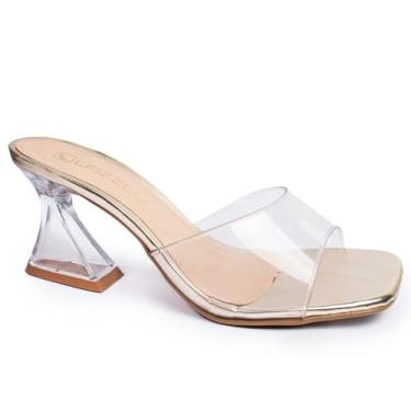 Imagem de Sandália Feminina Tamanco Salto Médio Acrílico Transparente (Dourado, BR, Adulto, Numérico, 34)