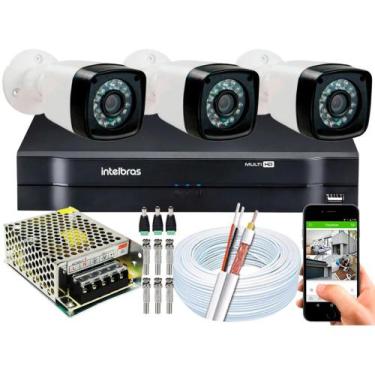 Imagem de Kit Cftv 3 Cameras Segurança 720p Full Hd Dvr Intelbras Shd