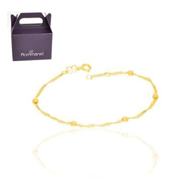 Imagem de Pulseira Rommanel Fio Cingapura Torcido Com Bolas 551370, Dourado