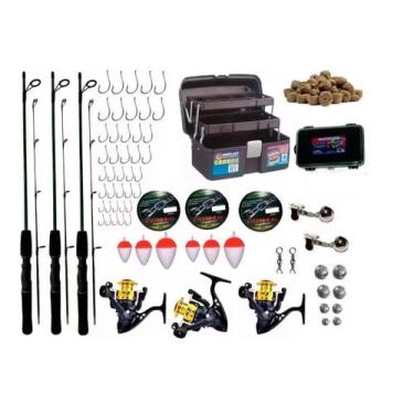 Imagem de Kit De Pesca Completo 3 Varas 1,30m 10kg Com Molinete Maleta - Fishing