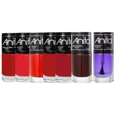 Imagem de Kit 6 Esmaltes Tons de Vermelho + Top Brilho 10ml Anita