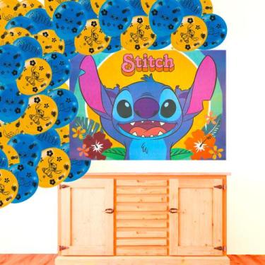 Imagem de Kit Festa Decoração Stitch Aniver Painel Gigante + 25 Balões - Piffer