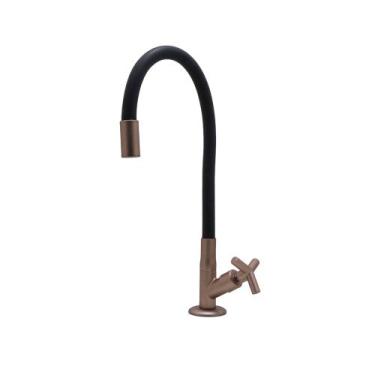 Imagem de Torneira Pia Cozinha Bancada Flexível Gourmet Preto com Cobre Luxo - S