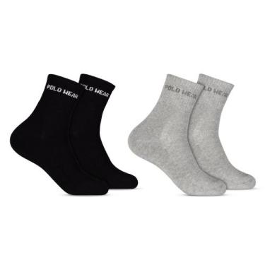 Imagem de Kit Meia Premium Algodão Cano Alto 4 Pares Esportiva - polo wear, Pret