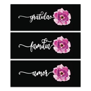 Imagem de Kit 3 Placas Decorativas Frase Gratidão Família 40x15 cm Mdf - Art Pri