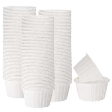 Imagem de HARFINGTON 150 peças de copos de cupcake de 100 ml, tamanho padrão, forros de cupcake de papel, embalagens à prova de gordura, descartáveis para casamento, aniversários, Natal, sobremesa, branco