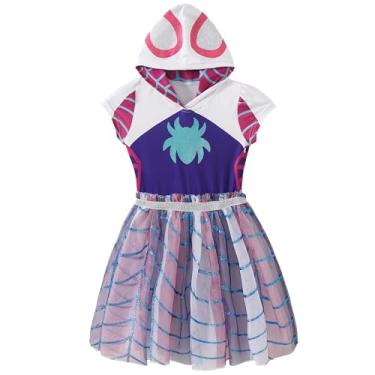 Imagem de Marvel Spidey & His Amazing Friends Ghost Spider Girls Cosplay Vestido de tule com capuz para crianças pequenas, Branco/roxo, 2 Anos