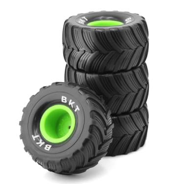 Imagem de Chanmoo 1/18 RC Monster Truck Tires and Hard Plastic Wheels Rims 12mm Hex 1/10 Rubber Buggy Off Road Tyres OD 100mm for 1/16 1/12 1/14 Scale Truck Car Traxxas E-REVO HSP HPI Tamiya Losi 4PCS (Green)