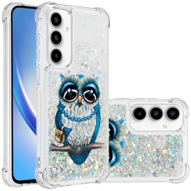 Imagem de Monwutong Capa Slim Fit para Samsung Galaxy A55, com efeito de areia movediça de cristal brilhante, capa moderna, proteção de tela e câmera para Galaxy A55, YBDT Owl