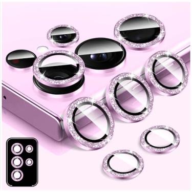 Imagem de LucBuy Protetor de lente de câmera Bling para Samsung Galaxy S22 Ultra, adesivos de filme de cobertura de câmera de vidro temperado, protetor de tela de anel de metal individual de alinhamento