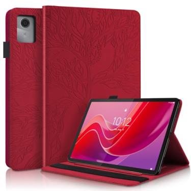 Imagem de TIPOYOROO Capa para Lenovo Tab M11/Tab K11 LTE 11 polegadas 2024 (TB330FU) Capa protetora de couro PU leve com suporte flip com faixa elástica e suporte de cartão para Lenovo Tab M11-Vermelho
