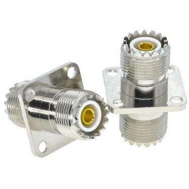 Imagem de Conector de anteparo SO239 de 2 peças, conector PL259 de montagem em chassi UHF, adaptador de montagem em painel fêmea para fêmea PL259, painel de flange UHF de 4 furos para CCTV, rádios, antena, LMR