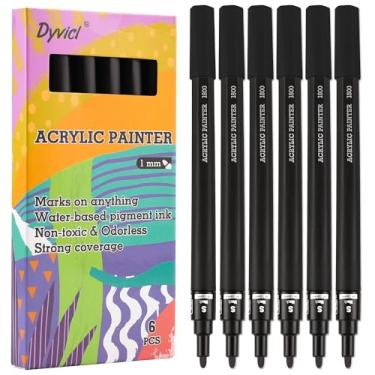 Imagem de Dyvicl Canetas de tinta preta, marcadores de tinta acrílica preta para pintura de rochas, pedra, cerâmica, vidro, madeira, tecido, tela, metal, artesanato DIY, pacote com 6 marcadores de tinta acrílica de ponta fina