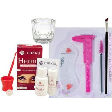 Imagem de renna sobrancelha kit designer completo henna makiaj paquimetro pincel