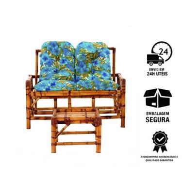 Imagem de Sofá De Bambu 2 Lugares Com Mesa De Centro P/ Varanda Oferta - Compree
