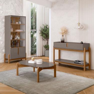 Imagem de Sala de Estar Completa Elisa 2 Portas 2 Gavetas 3 Peças Cinza Perola/Cedro - Pnr Móveis