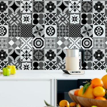 Imagem de Papel De Parede Adesivo Azulejo Preto Branco Cozinha 12m - DELIQUADROS