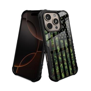 Imagem de YALUUU Capa compatível com iPhone 16 Pro, camuflagem verde exército, bandeira americana, design para homens e meninos [amortecedor à prova de choque] [antiarranhões] [antiderrapante] capa de proteção