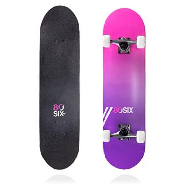 Imagem de 80Six Skate para adultos e jovens com rodas de uretano de 54 mm e rolamentos de aço carbono (rosa - roxo, 78,7 cm x 20,3 cm)